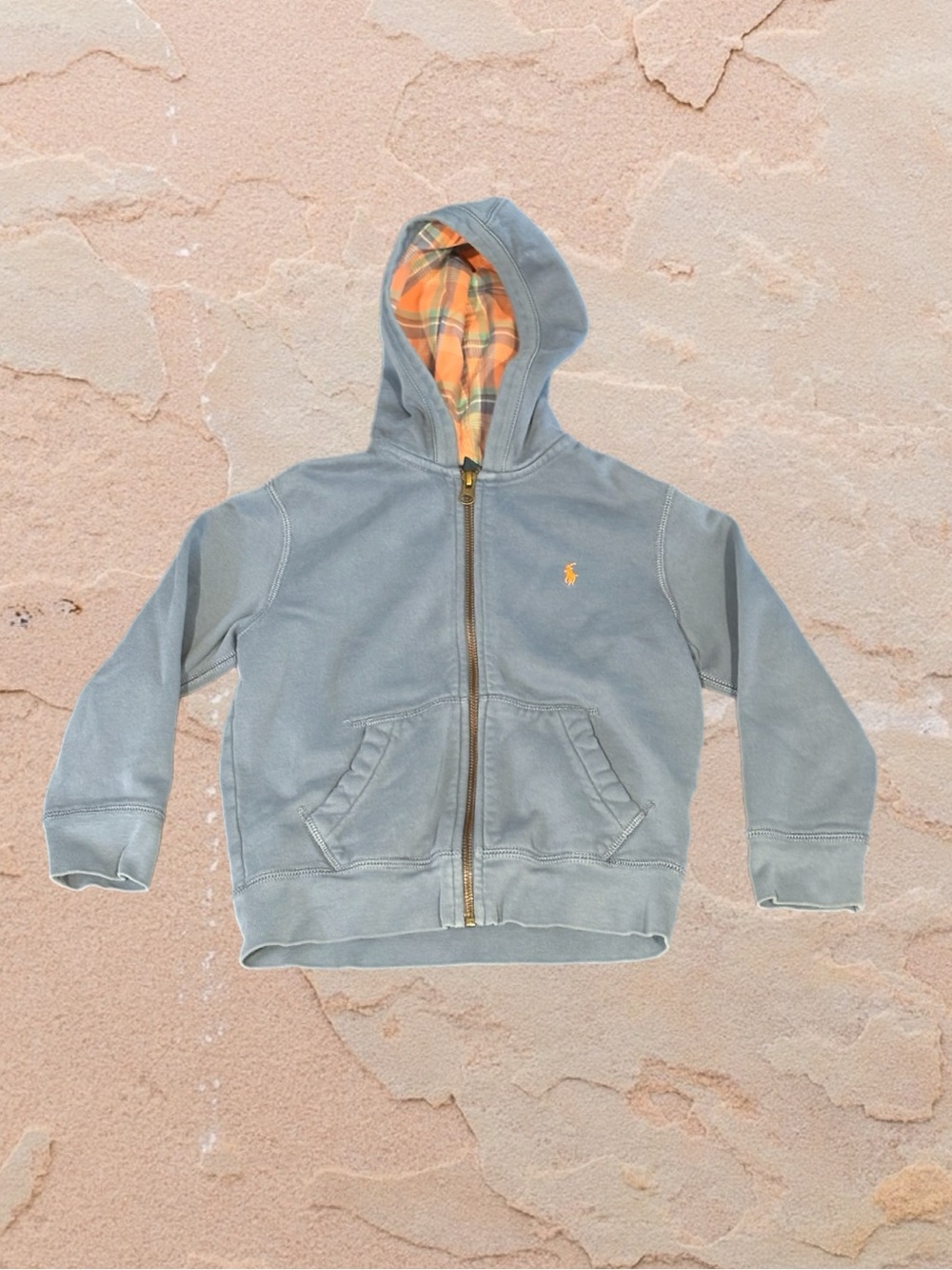Polo Ralph Lauren Boys 4/4T Blue Full Zip Fleece Hoodie Plaid Lined